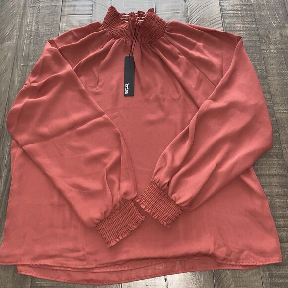 New With Tags Revolve Krisa Smocked Turtleneck Blouse, Rust Size Medium - Picture 3 of 14